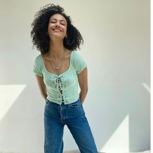 UO Eyelet Lace-Up Top